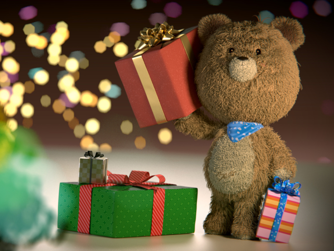 Обои Teddy Bear With Gifts 1152x864