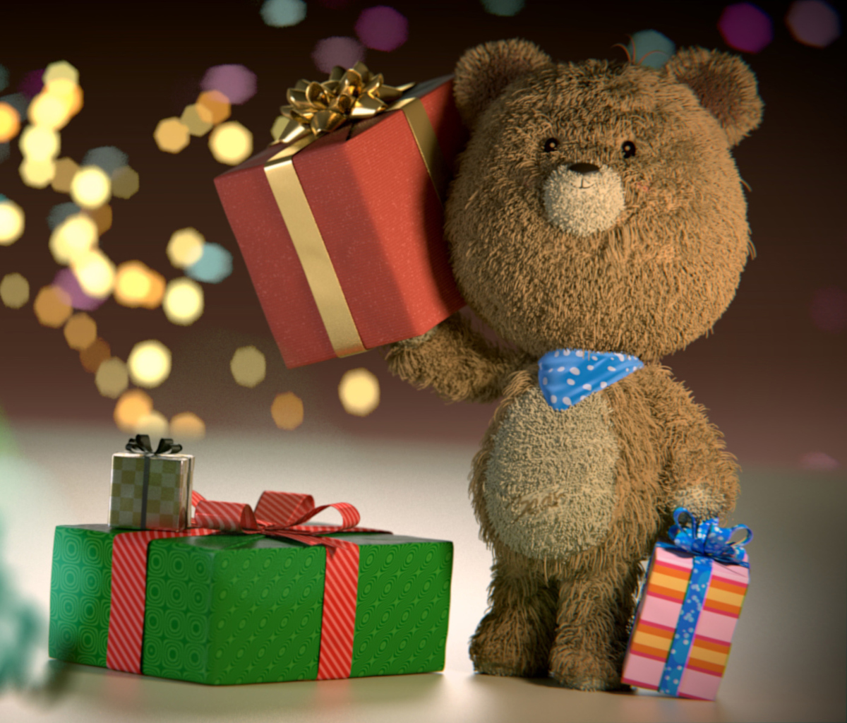 Fondo de pantalla Teddy Bear With Gifts 1200x1024