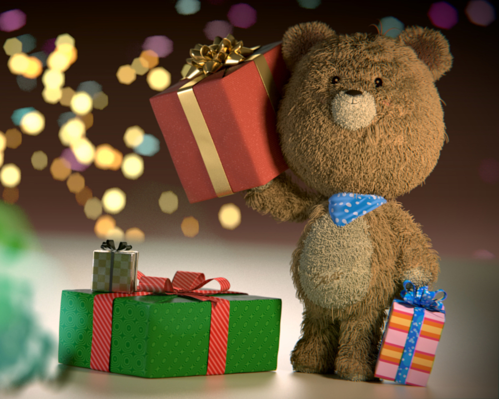 Обои Teddy Bear With Gifts 1600x1280