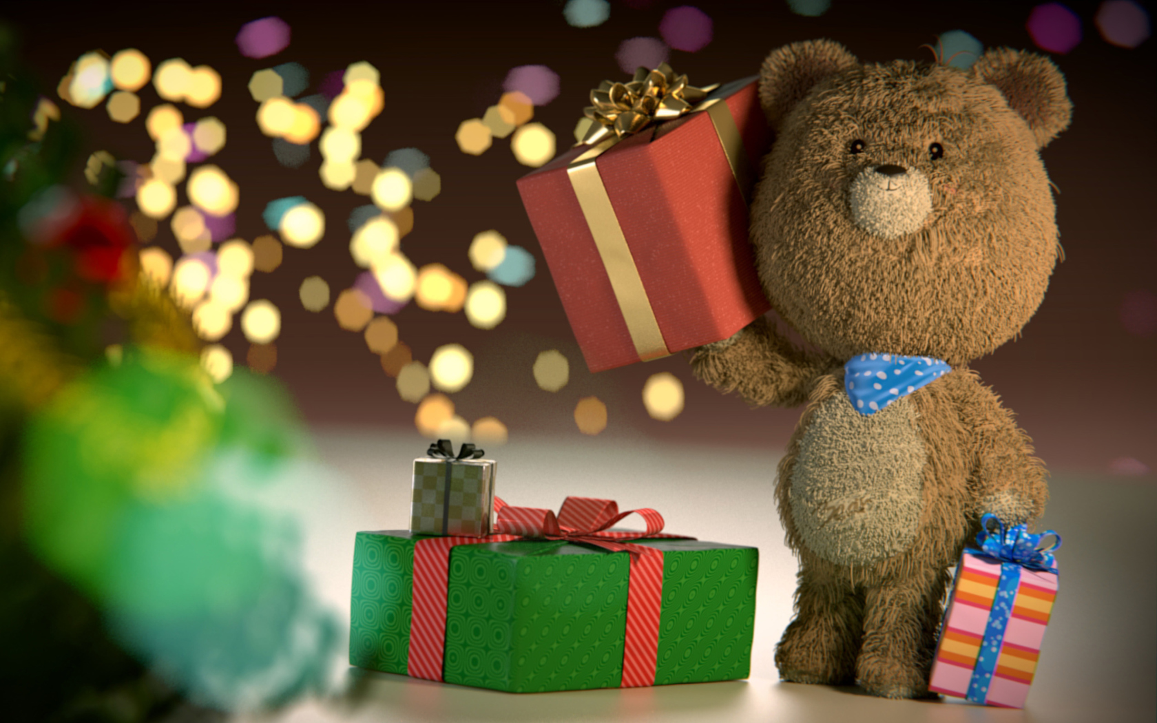 Обои Teddy Bear With Gifts 1680x1050