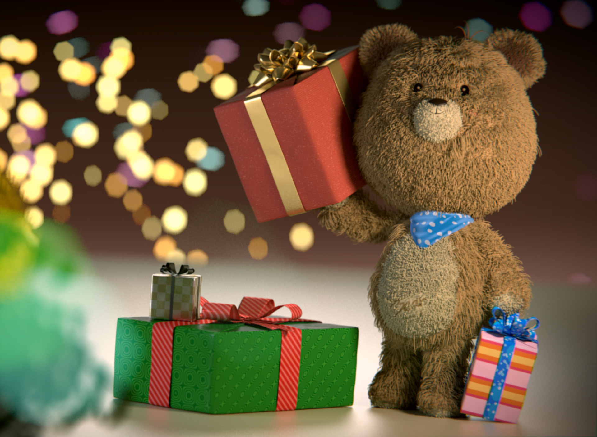 Teddy Bear With Gifts wallpaper 1920x1408