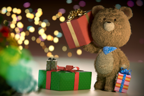 Fondo de pantalla Teddy Bear With Gifts 480x320