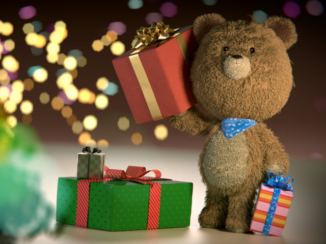 Обои Teddy Bear With Gifts 640x480
