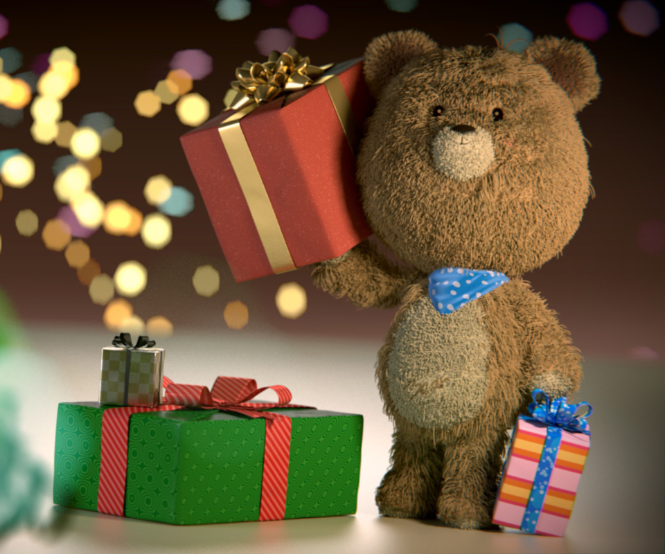 Обои Teddy Bear With Gifts 960x800