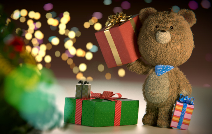 Fondo de pantalla Teddy Bear With Gifts