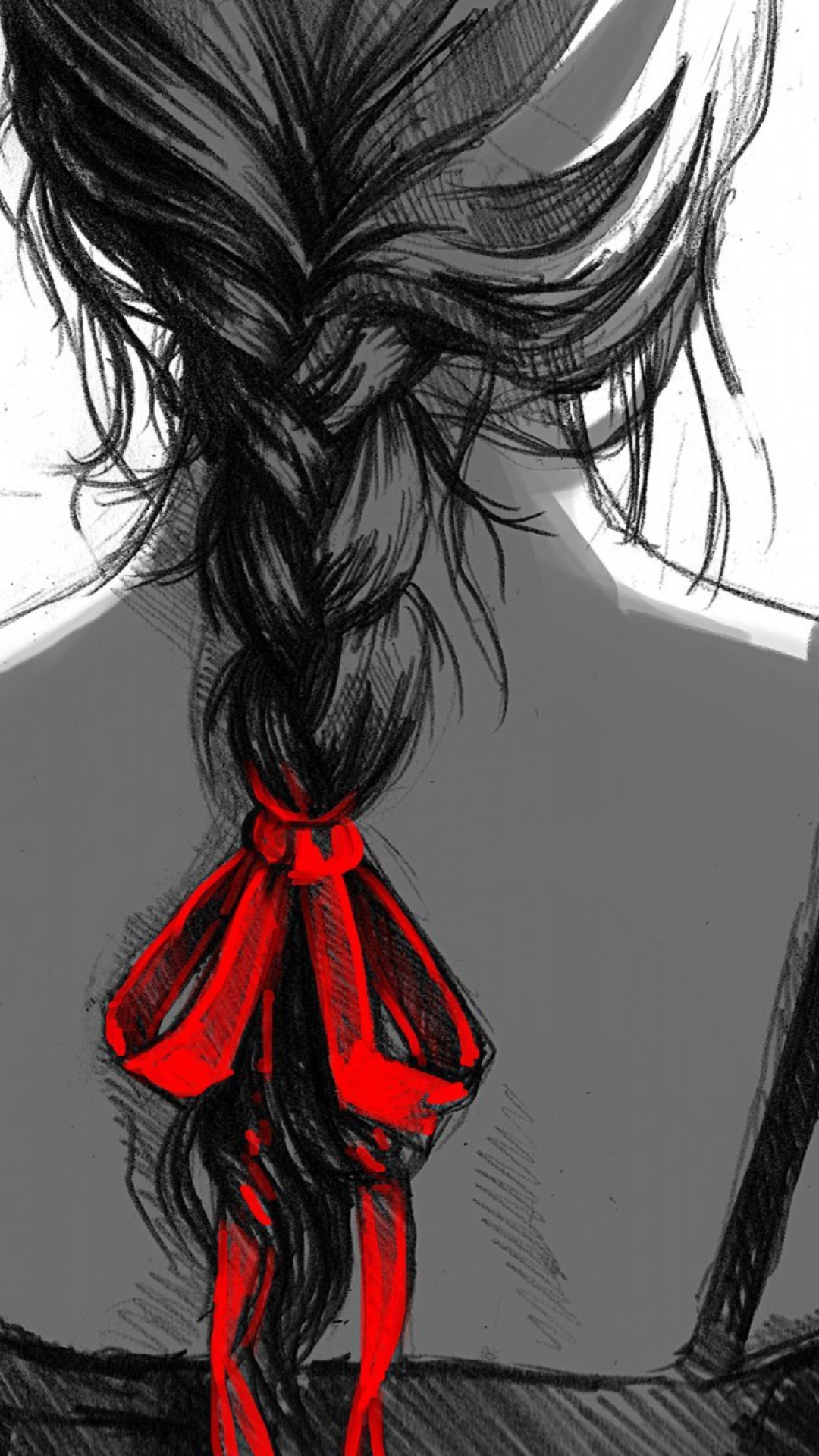 Sketch Of Girl With Braid wallpaper 1080x1920