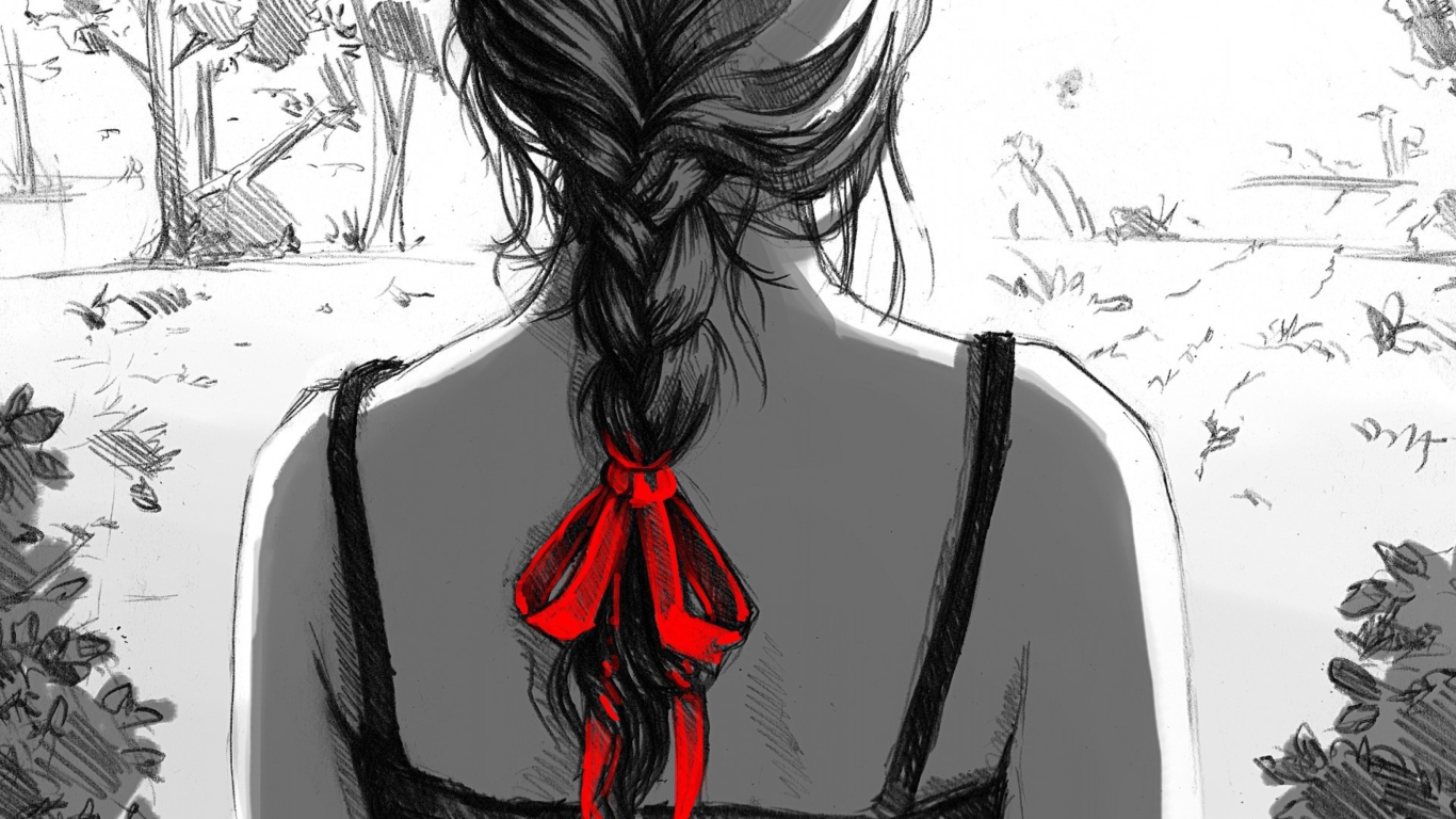 Sketch Of Girl With Braid wallpaper 1366x768