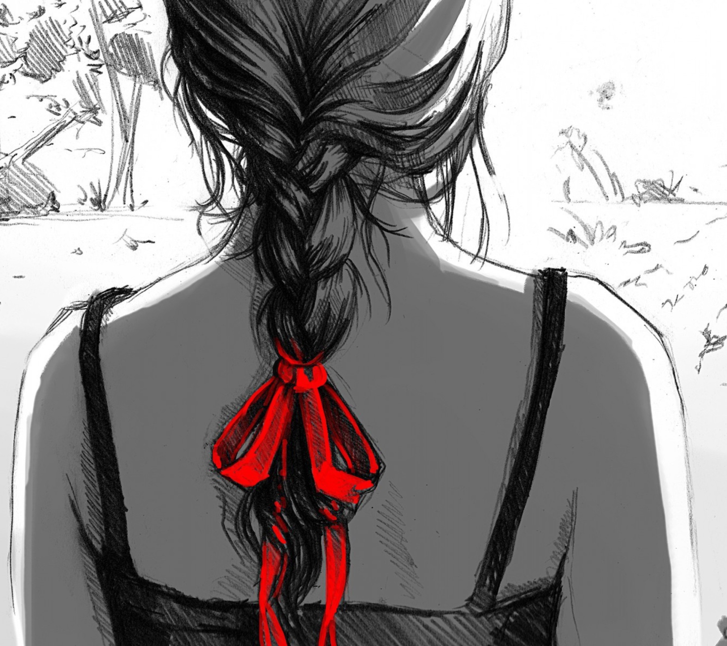 Sketch Of Girl With Braid wallpaper 1440x1280