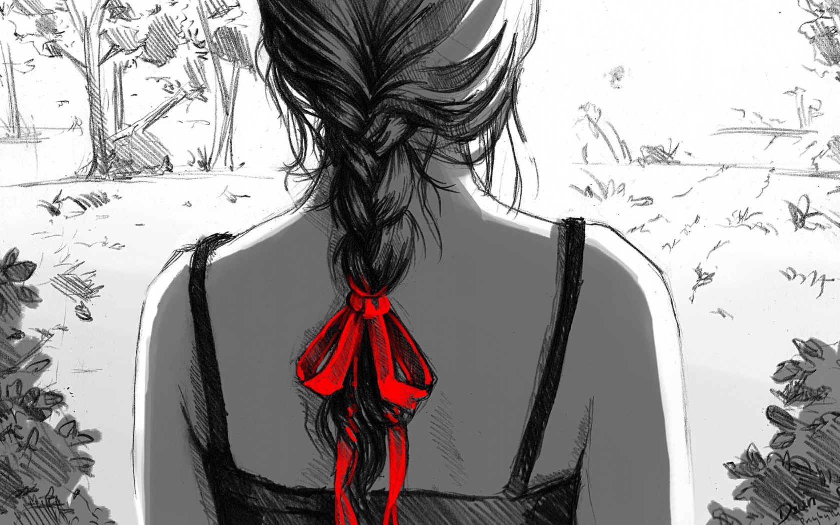 Sketch Of Girl With Braid wallpaper 1680x1050