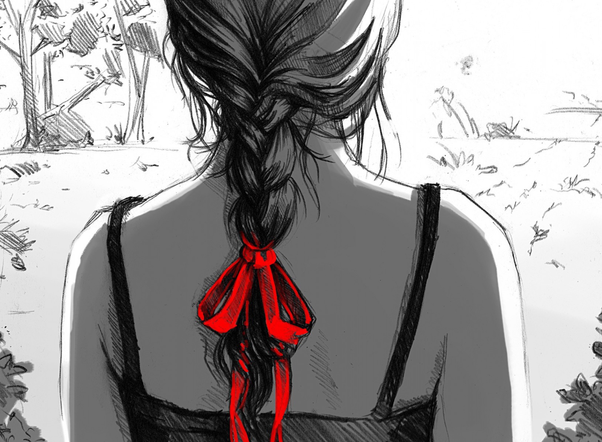 Das Sketch Of Girl With Braid Wallpaper 1920x1408