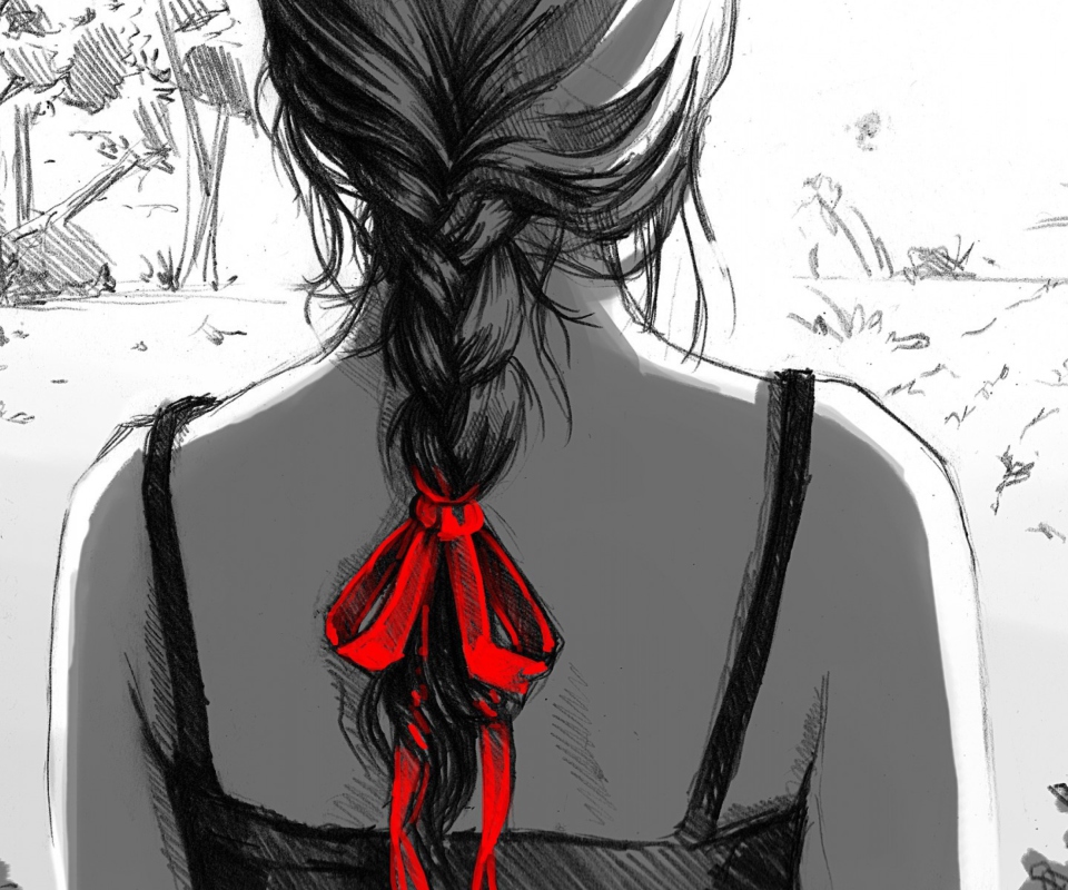 Das Sketch Of Girl With Braid Wallpaper 960x800