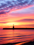Lighthouse And Red Sunset Beach wallpaper 132x176