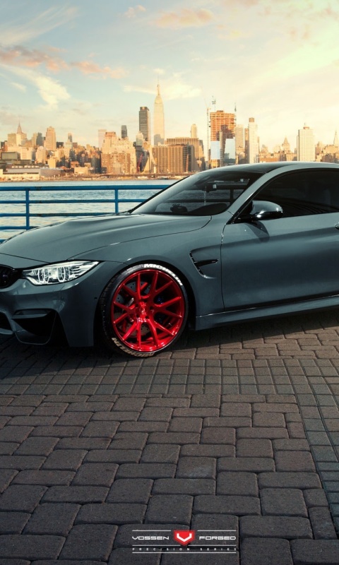 Fondo de pantalla BMW M4 Red Wheels 480x800