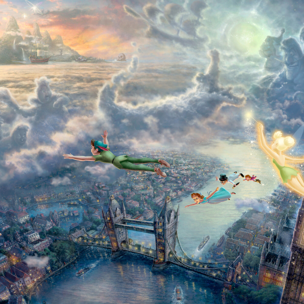 Thomas Kinkade, Tinkerbell And Peter Pan wallpaper 1024x1024
