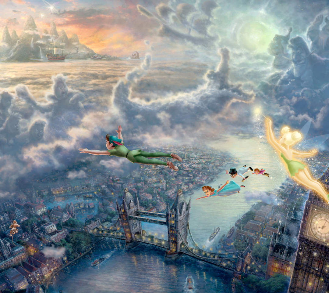 Sfondi Thomas Kinkade, Tinkerbell And Peter Pan 1080x960