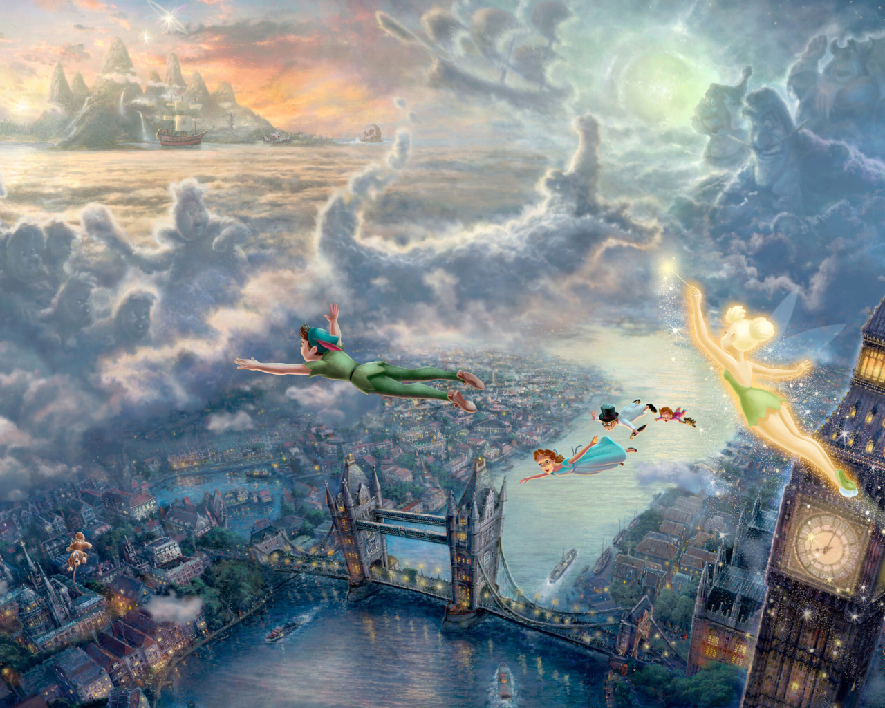 Thomas Kinkade, Tinkerbell And Peter Pan wallpaper 1280x1024