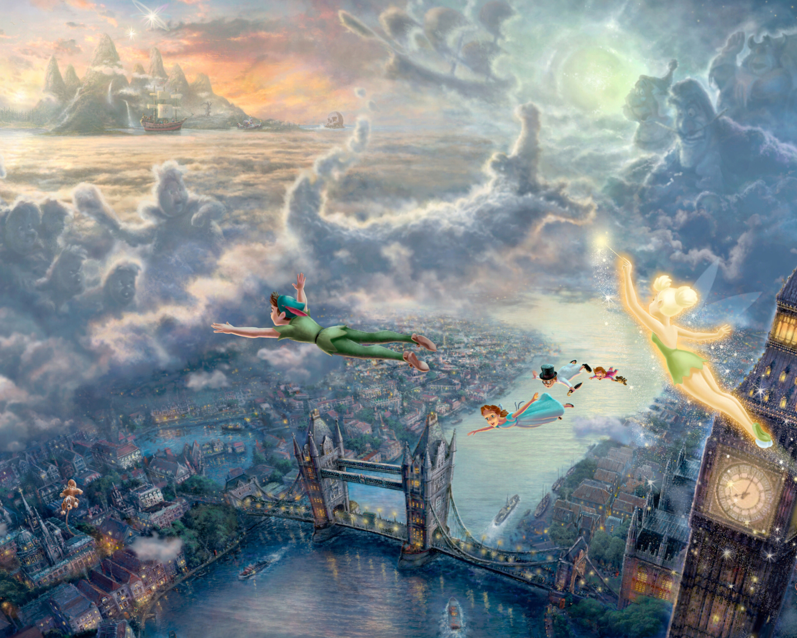 Das Thomas Kinkade, Tinkerbell And Peter Pan Wallpaper 1600x1280