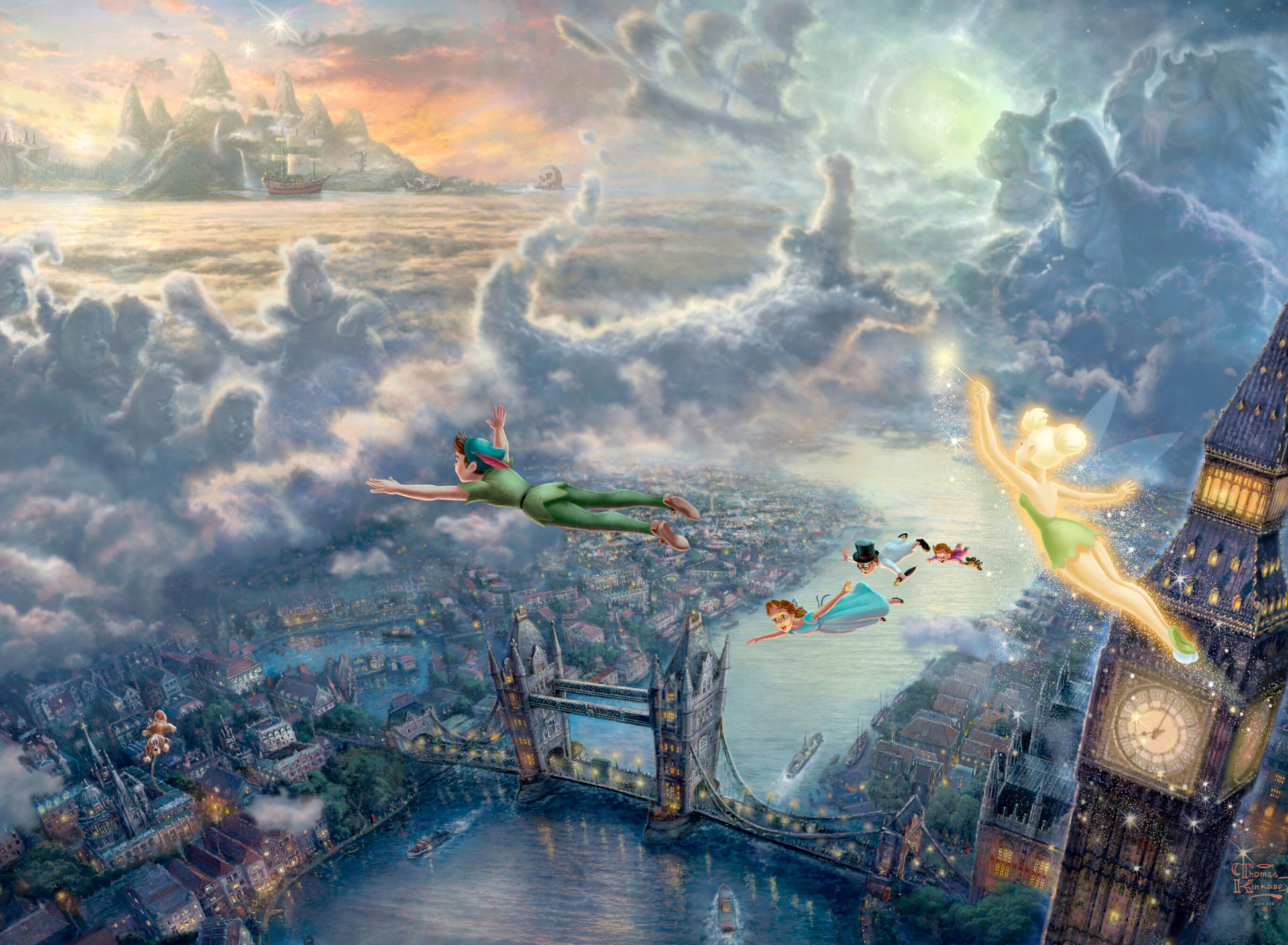 Das Thomas Kinkade, Tinkerbell And Peter Pan Wallpaper 1920x1408