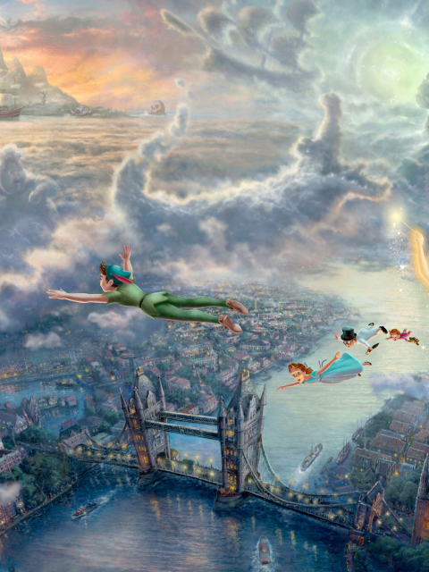 Thomas Kinkade, Tinkerbell And Peter Pan wallpaper 480x640