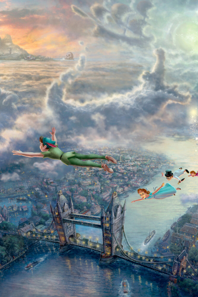 Thomas Kinkade, Tinkerbell And Peter Pan wallpaper 640x960