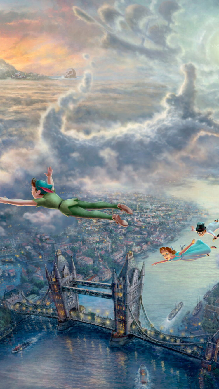 Обои Thomas Kinkade, Tinkerbell And Peter Pan 750x1334