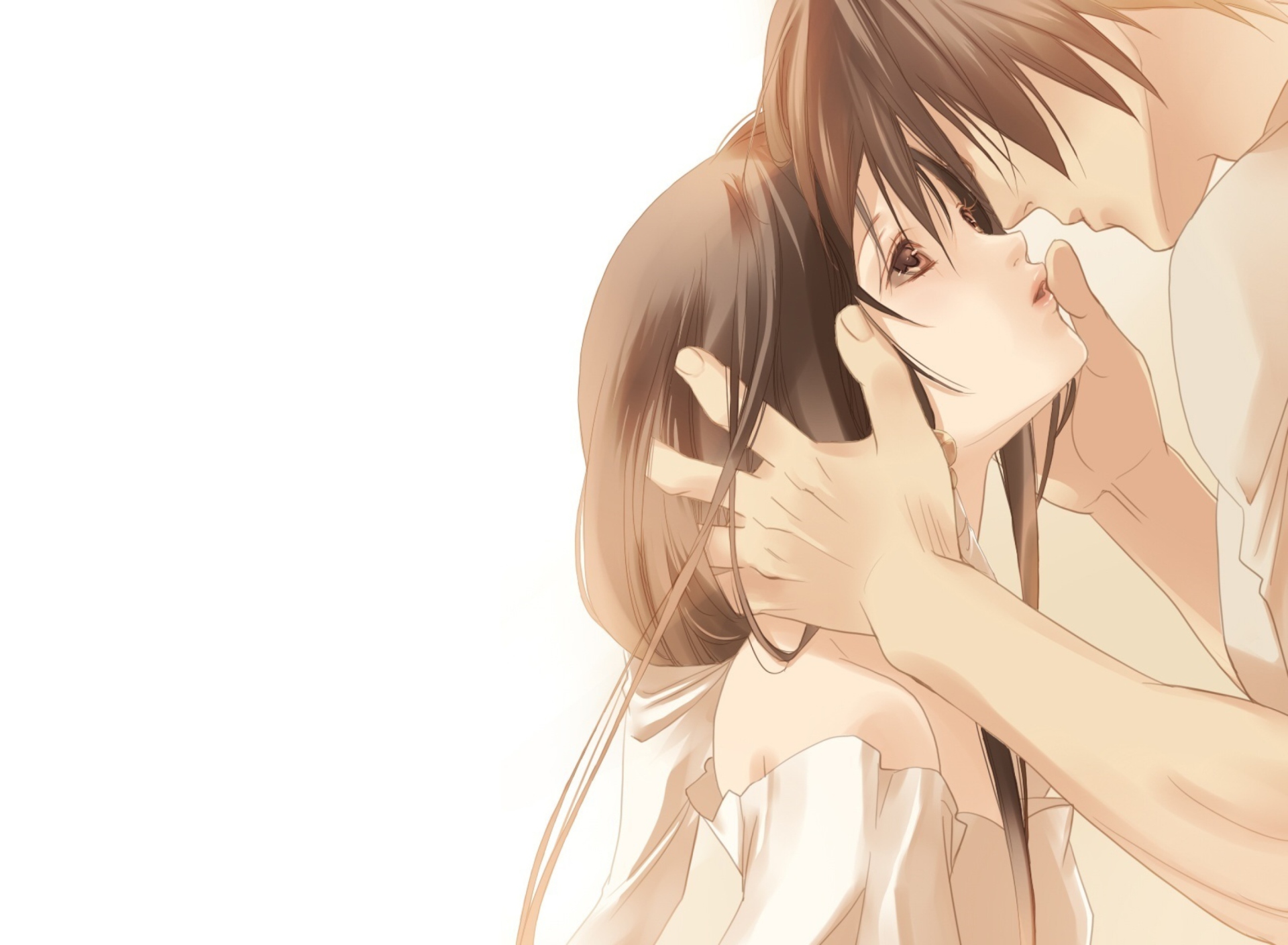 Обои Anime Couple Sweet Love Kiss 1920x1408