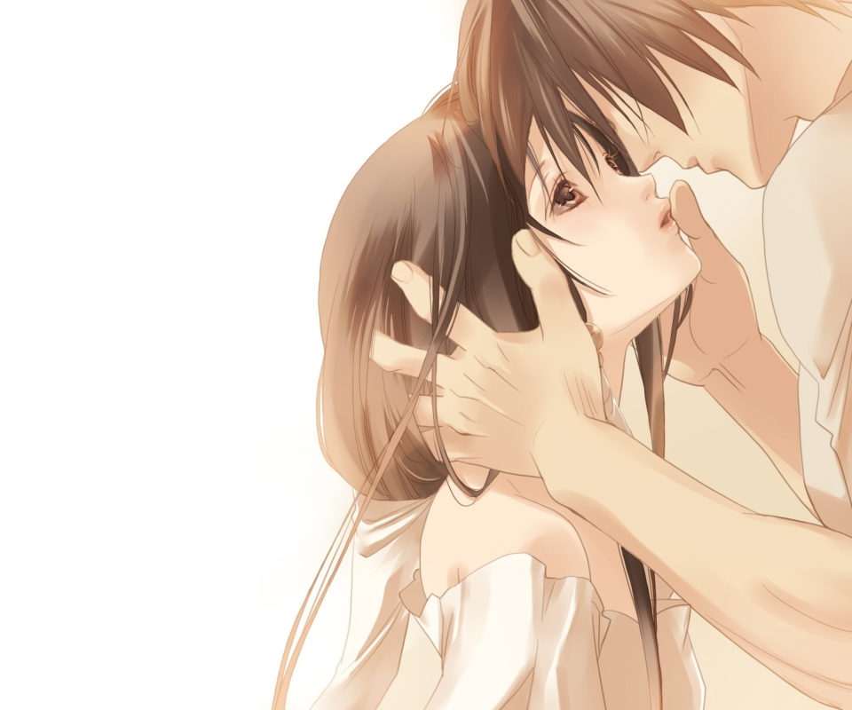 Обои Anime Couple Sweet Love Kiss 960x800