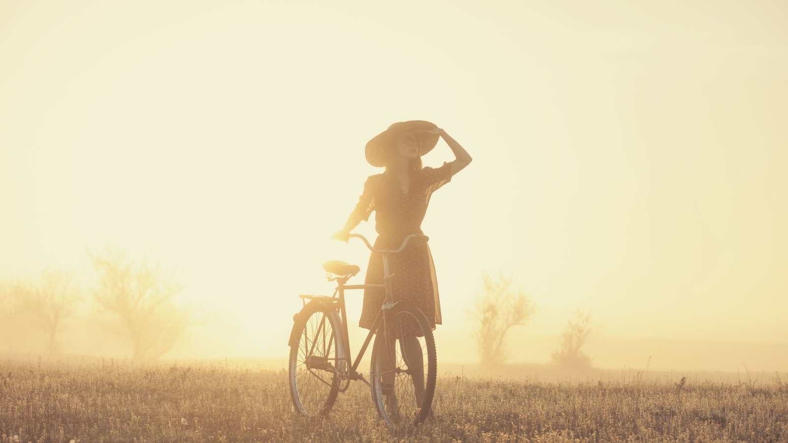 Girl And Bicycle On Misty Day screenshot #1 1600x900