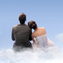 Sfondi Couple Sitting On Clouds 208x208