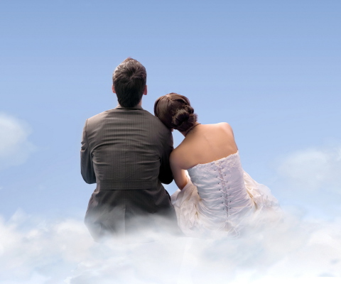 Couple Sitting On Clouds wallpaper 480x400