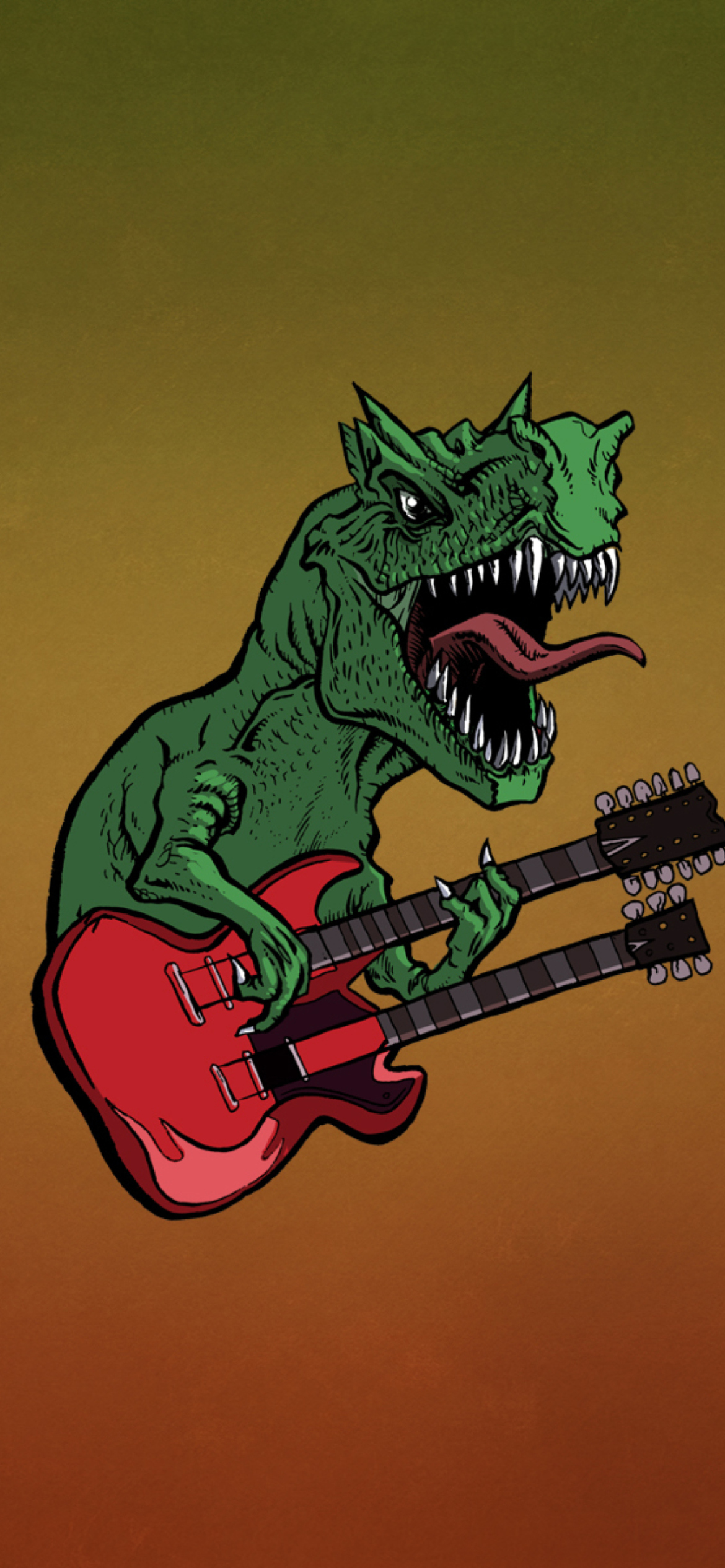 Dinosaur And Guitar Illustration wallpaper 1170x2532
