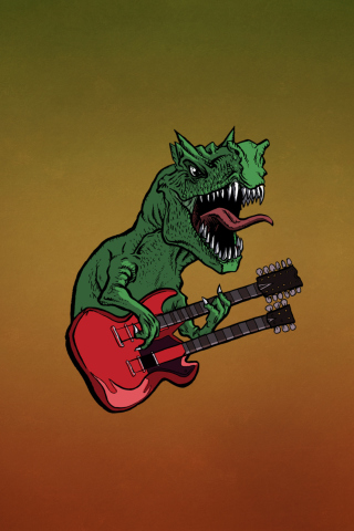 Das Dinosaur And Guitar Illustration Wallpaper 320x480