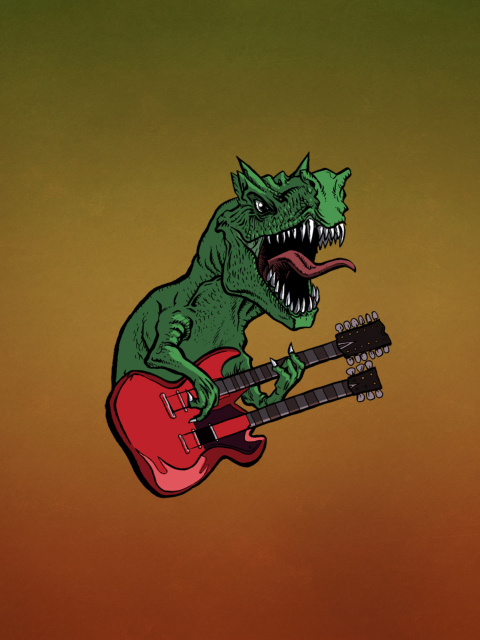 Das Dinosaur And Guitar Illustration Wallpaper 480x640