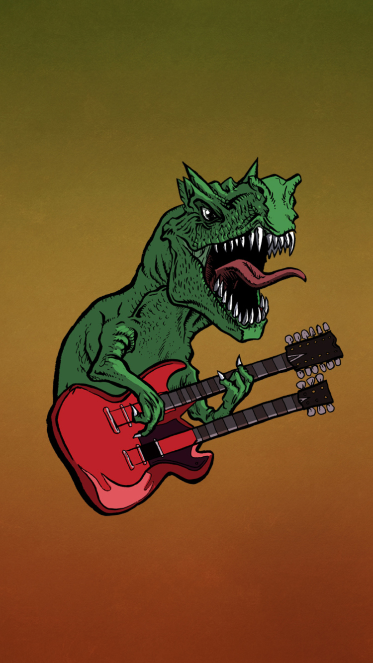 Das Dinosaur And Guitar Illustration Wallpaper 750x1334
