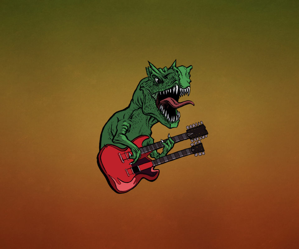 Das Dinosaur And Guitar Illustration Wallpaper 960x800