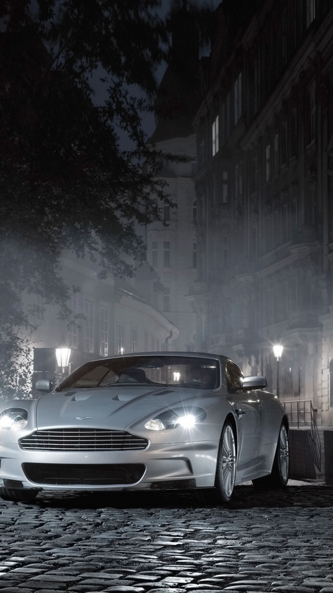 Обои White Aston Martin At Night 1080x1920