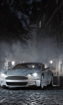 Обои White Aston Martin At Night 240x400
