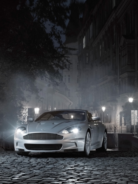 Обои White Aston Martin At Night 480x640