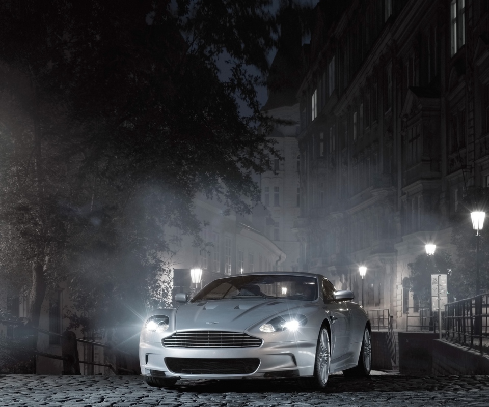 White Aston Martin At Night wallpaper 960x800