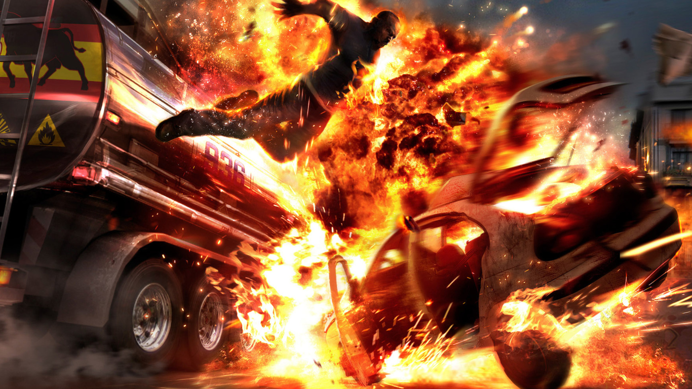 Car Crash Explosion wallpaper 1366x768