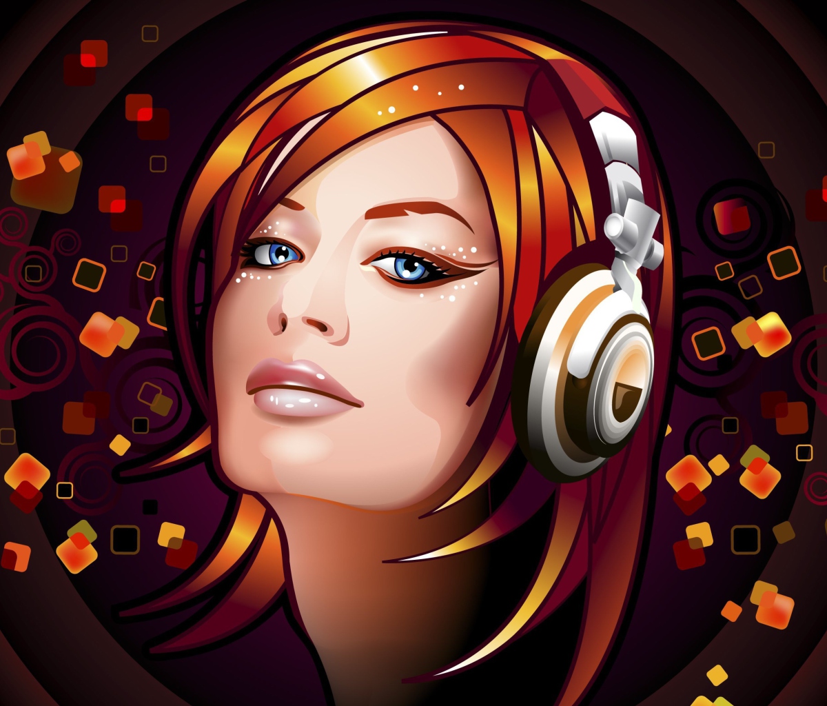 Das Headphones Girl Illustration Wallpaper 1200x1024