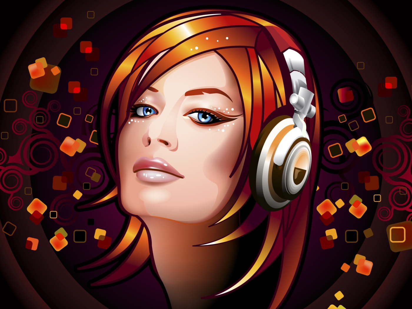 Headphones Girl Illustration wallpaper 1400x1050