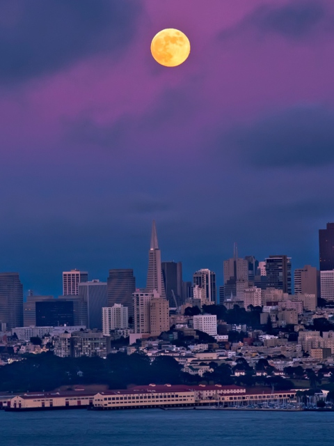 Das Orange Moon On Purple Sky Wallpaper 480x640