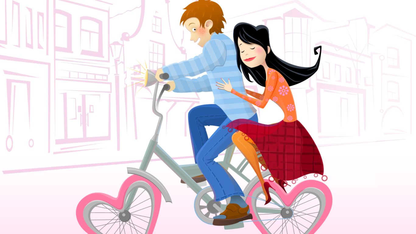 Couple On A Bicycle wallpaper 1366x768