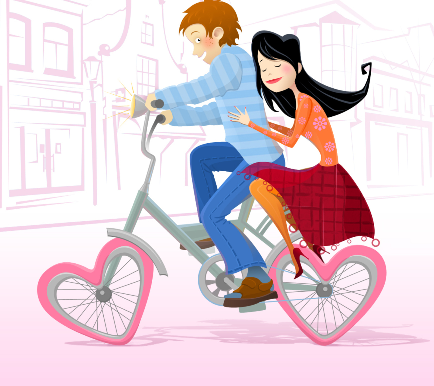 Обои Couple On A Bicycle 1440x1280