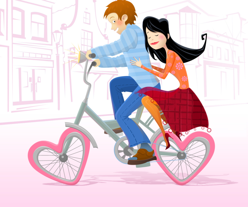Das Couple On A Bicycle Wallpaper 960x800