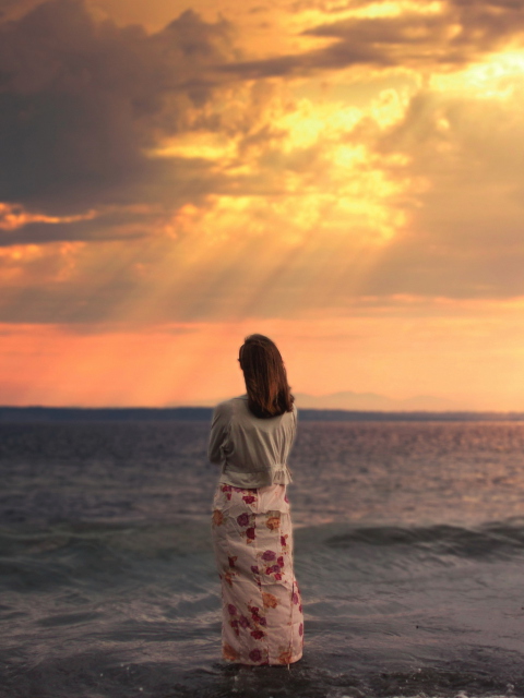 Girl And Stormy Sea wallpaper 480x640