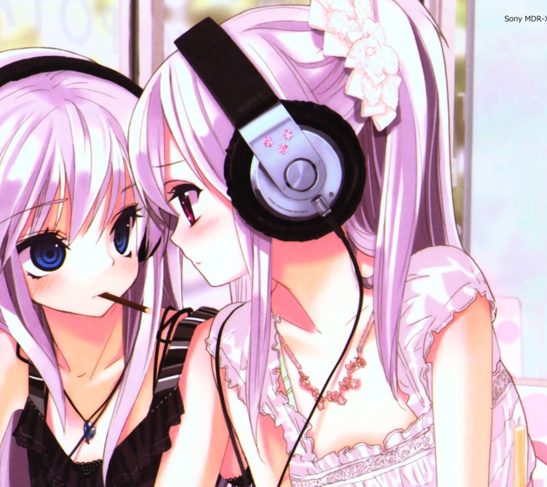 Das Anime Girl in Headphones Wallpaper 1080x960