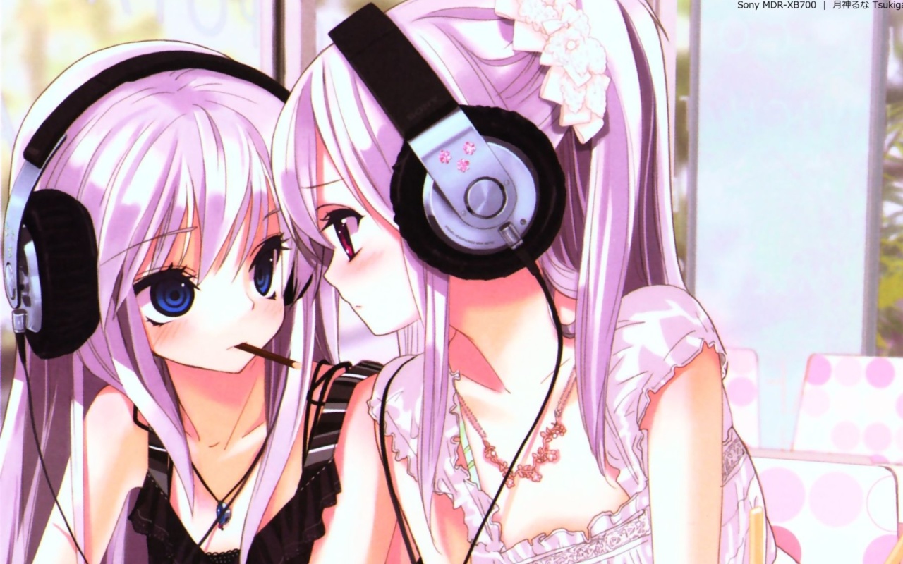 Anime Girl in Headphones wallpaper 1280x800