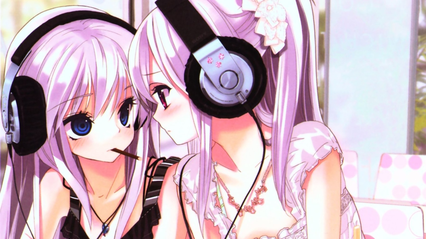 Anime Girl in Headphones screenshot #1 1366x768